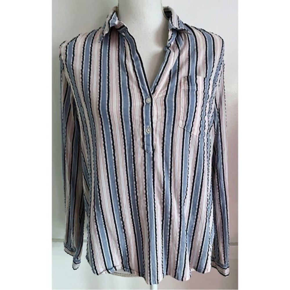 J. Crew Mercantile • Pink Blue White Striped Popover Blouse